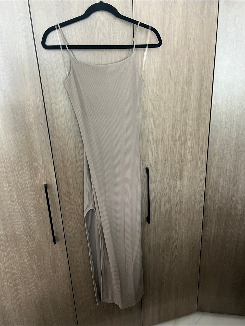Sleek Beige Slip Maxi Dress with Side Slit